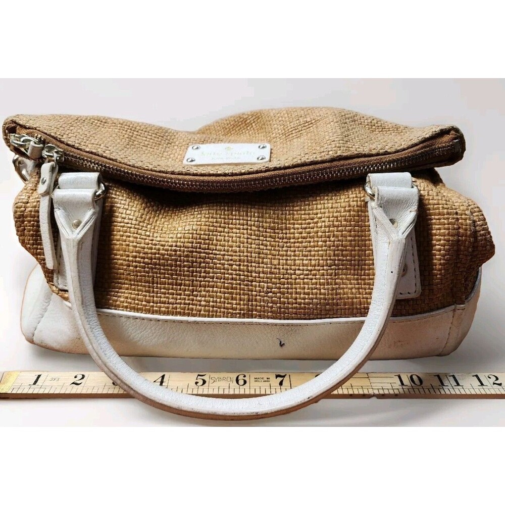 KATE SPADE N.Y RAFFIA LEATHER BAG BROWN WHITE CONVERTIBLE CROSSBODY